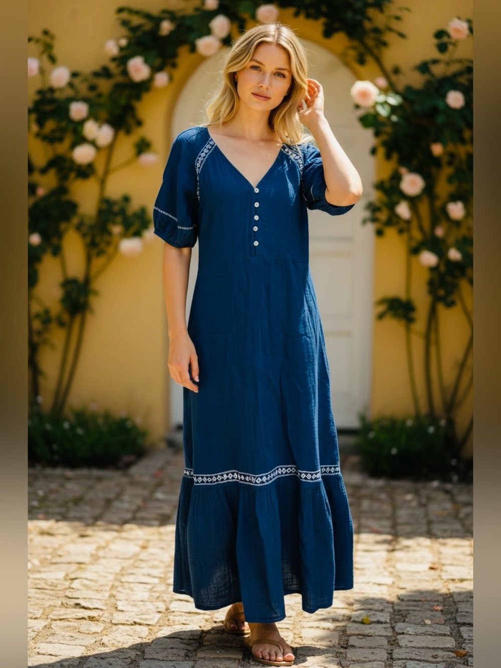 Old Navy Blue Crinkle Crepe Maxi Swing Dress